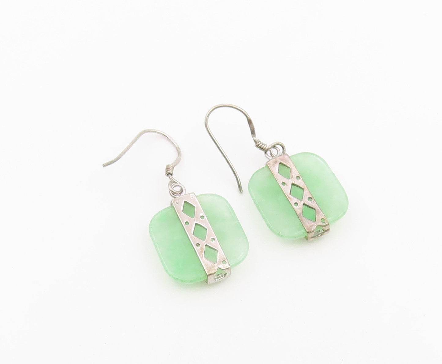 925 Sterling Silver Vintage Earrings Modernist Jade Geometric Dangles  EG14427