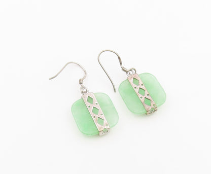 925 Sterling Silver Vintage Earrings Modernist Jade Geometric Dangles  EG14427