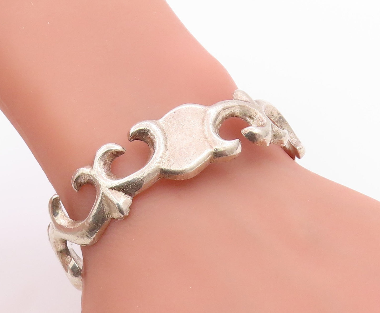 925 Sterling Silver Vintage Bracelet NAVAJO Designer Cutout Cuff BT11295
