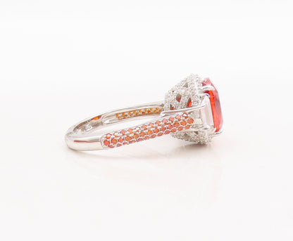 925 Sterling Silver Vintage Ring Square Orange Halo White CZ  Sz 7  RG29639