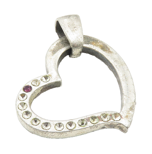 925 Sterling Silver  Vintage Topaz Open Love Heart Drop Pendant  PT8351