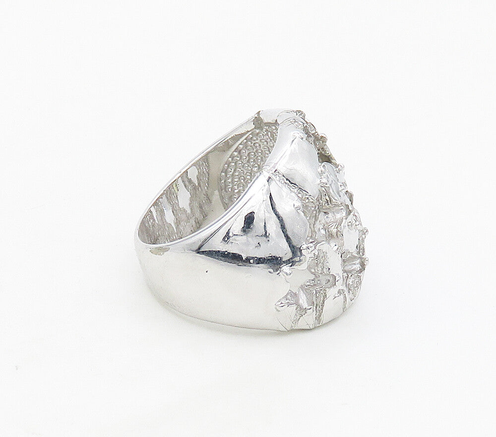 925 Sterling Silver  Sculpted Open Design Shiny Band Ring Sz 8.5  RG16867