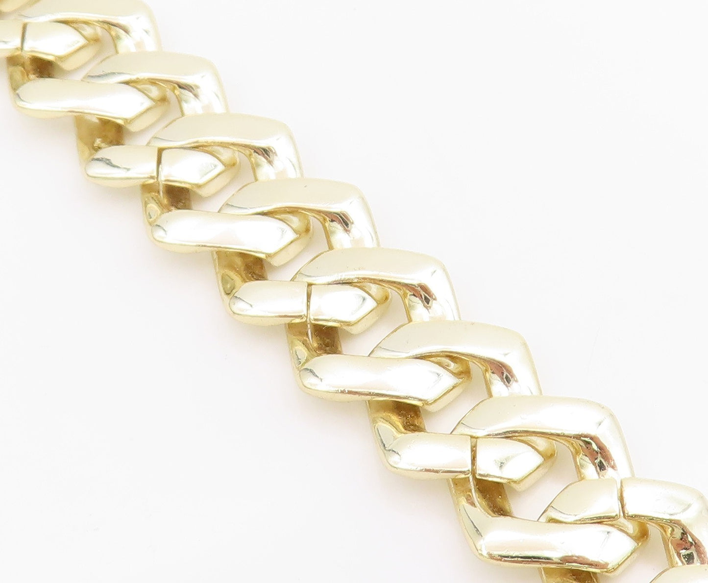 925 Sterling Silver Vintage Necklace Gold Plated CZ Chunky Cuban Link  NE4716