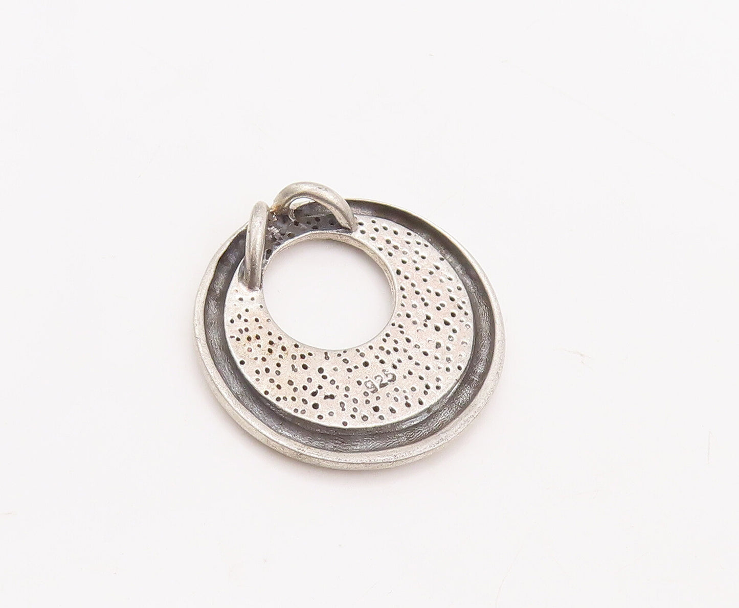 925 Sterling Silver Vintage Pendant Designer Solid Round Grooved  PT23158