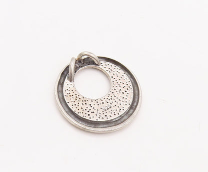 925 Sterling Silver Vintage Pendant Designer Solid Round Grooved  PT23158