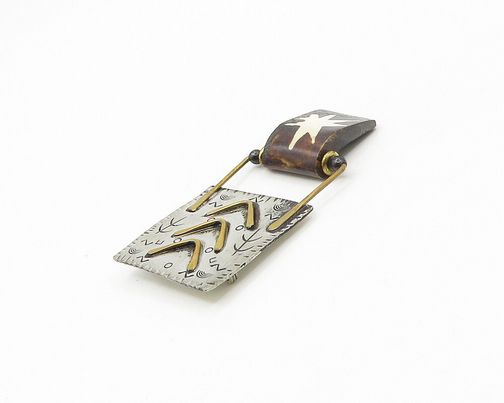 O. MILLER NAVAJO 925 Sterling Silver Vintage Two Tone Pattern Brooch Pin  BP6990