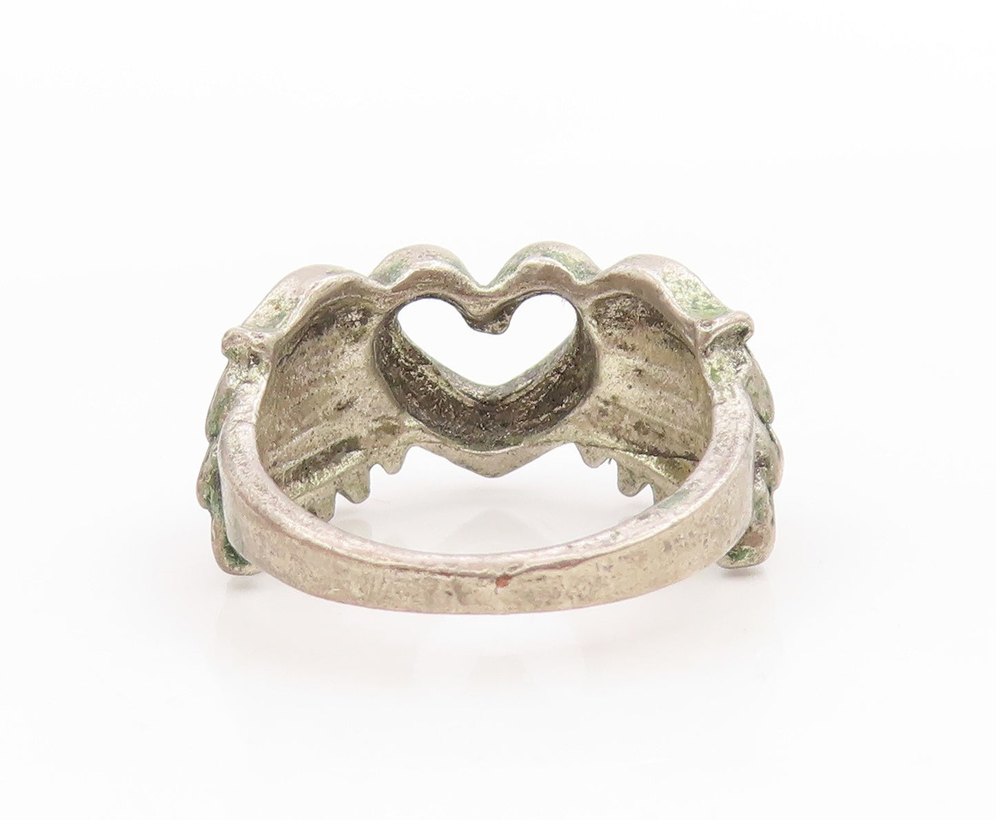 925 Sterling Silver Vintage Ring Angel Wing Open Love Heart Band Sz 6.5 RG34094