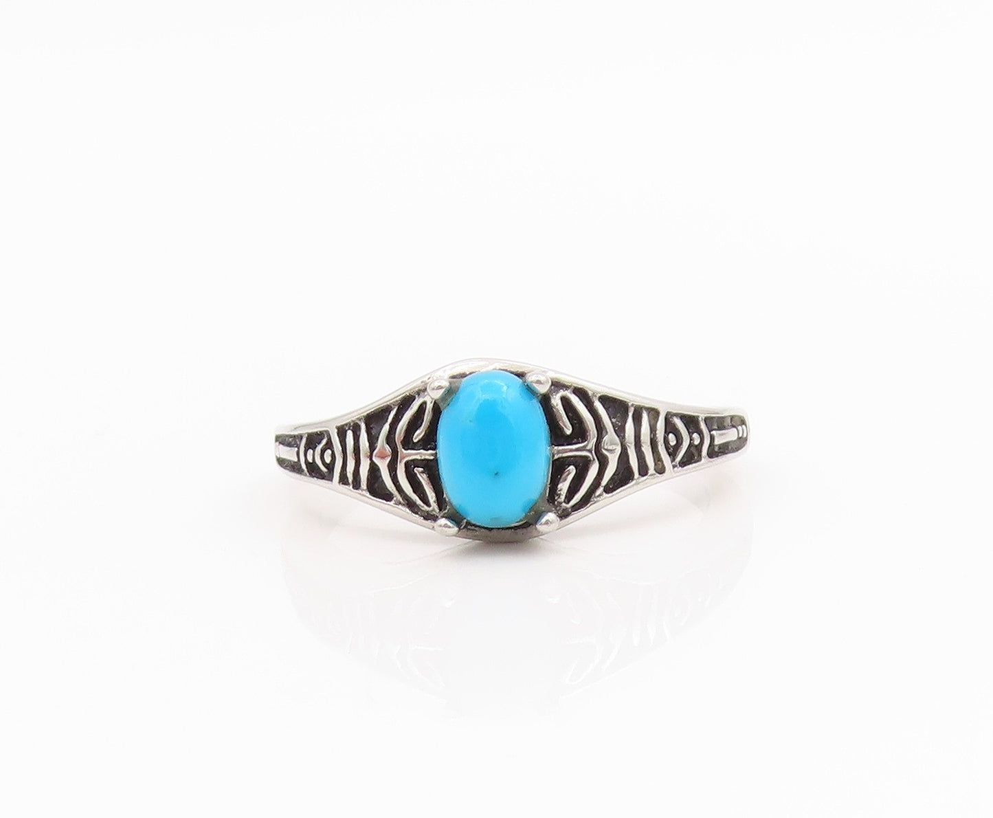 925 Sterling Silver Vintage Ring Oval Turquoise Statement Band  Sz 10  RG34637
