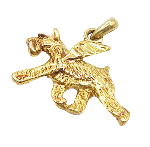 925 Sterling Silver  Vintage Shiny Gold Plated Dog With Wings Pendant  PT13830