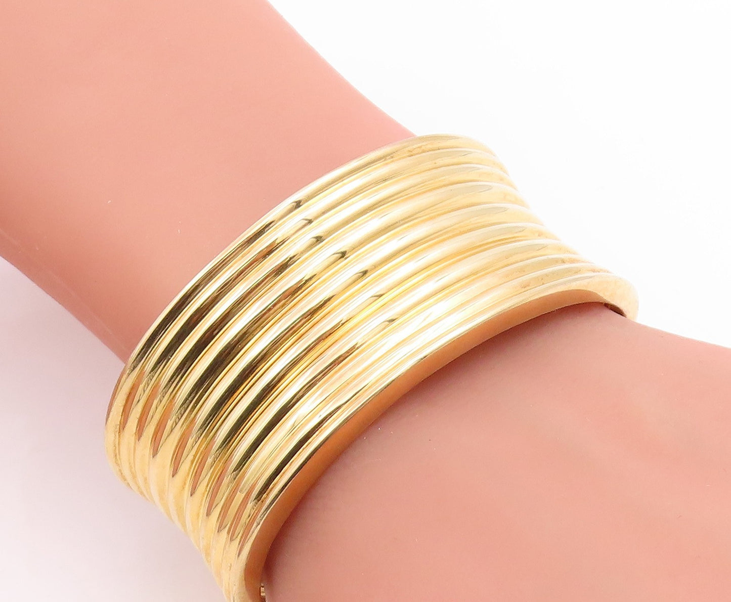925 Sterling Silver Vintage Bracelet Gold Plated ROSS SIMON Ribbed Cuff  BT11834