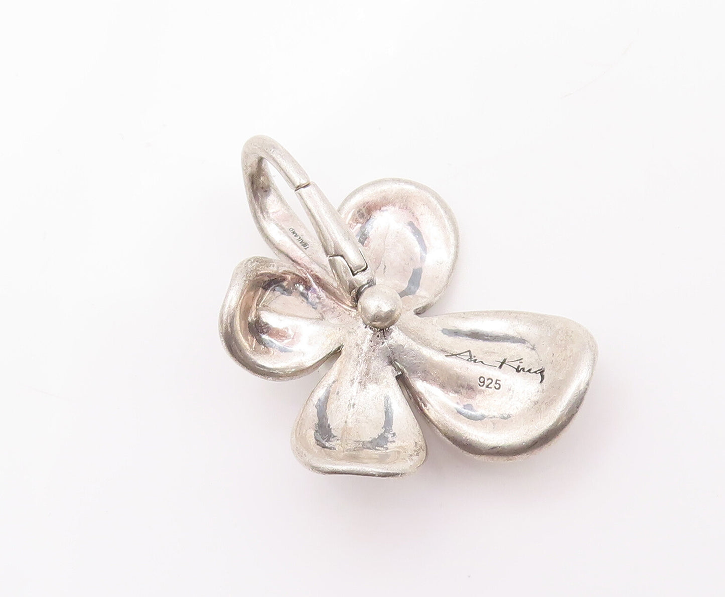 925 Sterling Silver Vintage Pendant ANN KING Carved Pearl Beaded Flower  PT23152