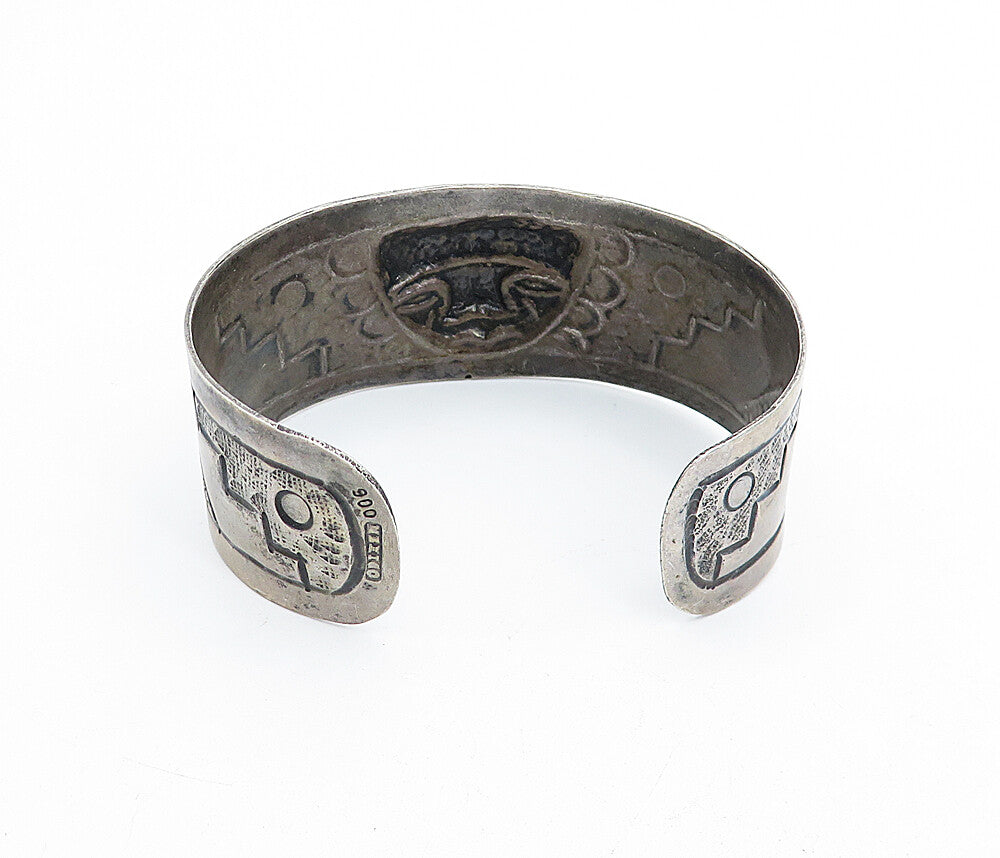 925 Sterling Silver  Vintage Dark Tone Traditional Face Cuff Bracelet  BT1552