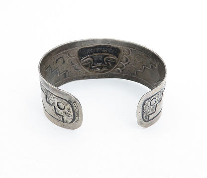 925 Sterling Silver  Vintage Dark Tone Traditional Face Cuff Bracelet  BT1552