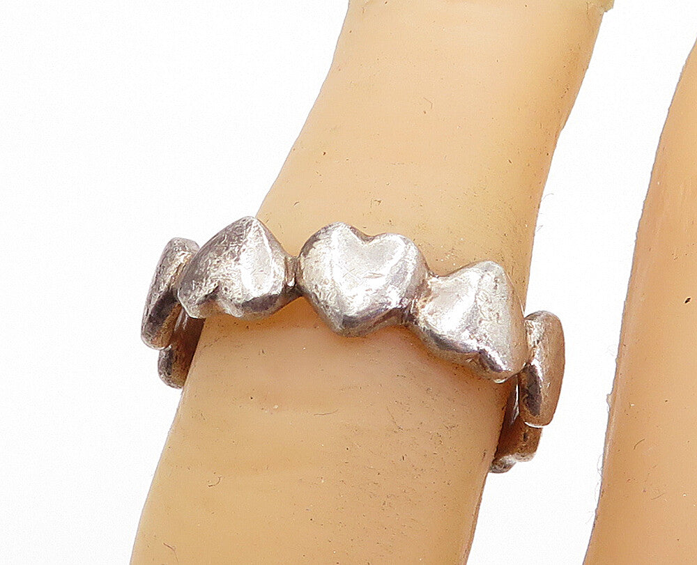 925 Sterling Silver  Vintage Up & Down Love Hearts Band Ring Sz 6.5  RG6103