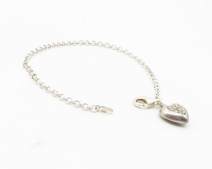 925 Silver  Vintage Topaz & Mother Of Pearl Clover Heart Chain Bracelet BT4595