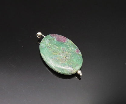 925 Sterling Silver  Vintage Beaded Oval Green Jasper Pendant  PT21011