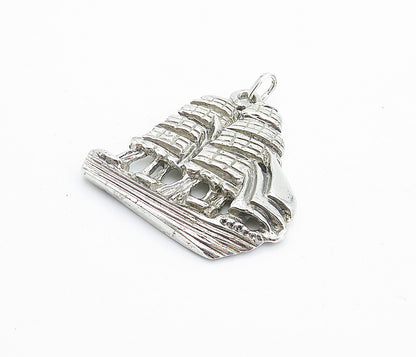 925 Sterling Silver  Vintage Shiny Chiseled Sailing Ship Motif Pendant  PT5403