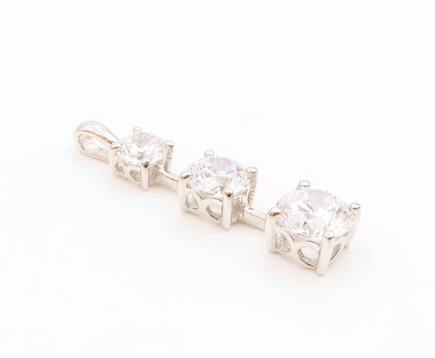 925 Sterling Silver  Vintage Shiny Graduating Cubic Zirconia Pendant  PT17400