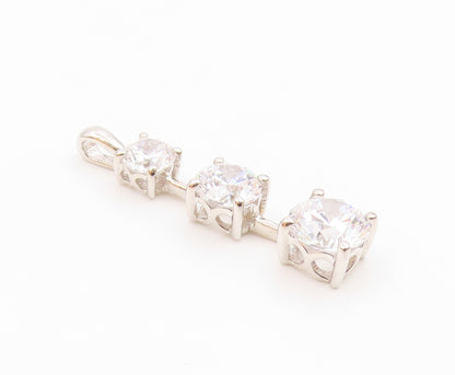 925 Sterling Silver  Vintage Shiny Graduating Cubic Zirconia Pendant  PT17400