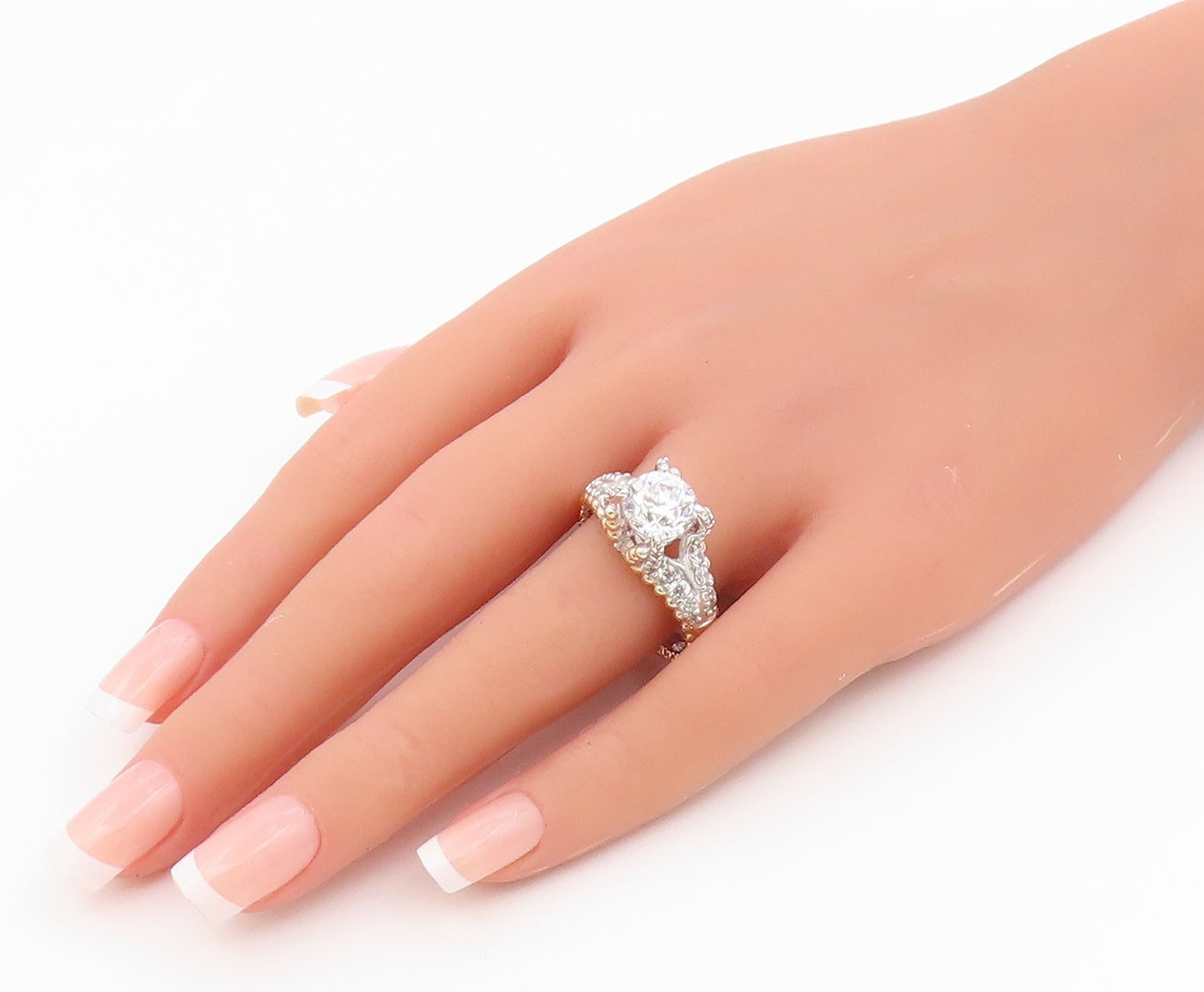925 Sterling Silver Vintage Ring Two Tone CZ Statement Band  Sz 12  RG36621