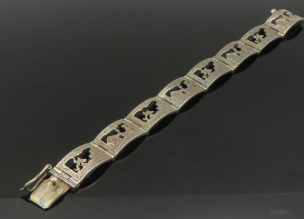 925 Sterling Silver  Vintage Alpaca Traveler Panel Chain Bracelet  BT8920