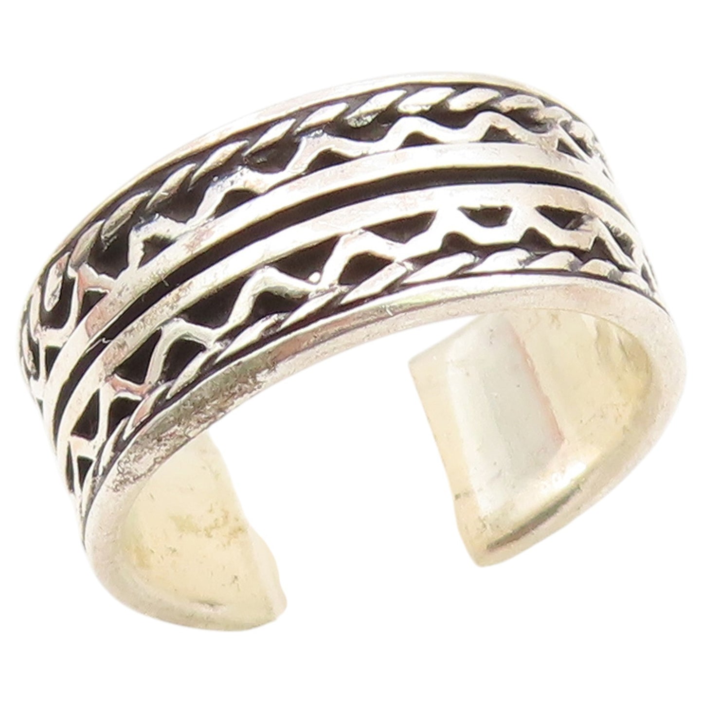 925 Sterling Silver Vintage Ring Classic Geometric Pattern Band  Sz 6  RG36895