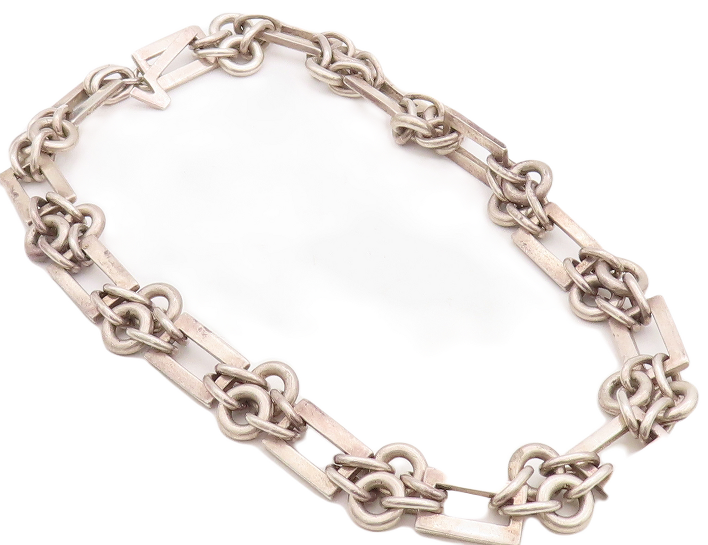 925 Sterling Silver Vintage Necklace VERSANI Heavy Rectangle Ring Cluster NE4317