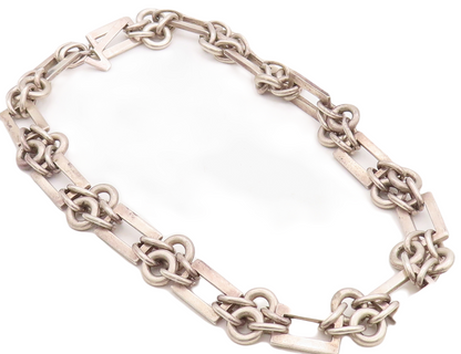 925 Sterling Silver Vintage Necklace VERSANI Heavy Rectangle Ring Cluster NE4317