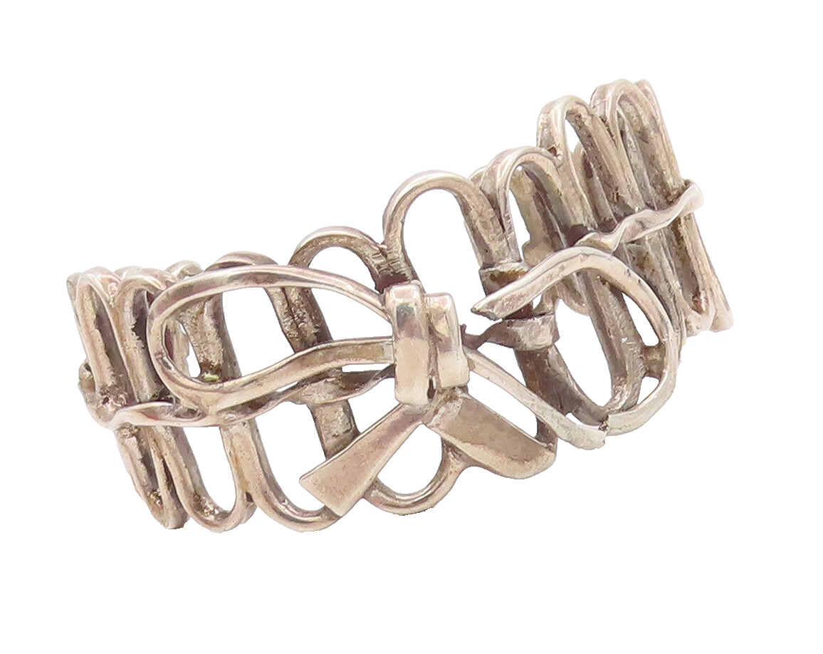 925 Sterling Silver Vintage Bracelet Solid Cutout Oval Ribboned Fence  BT10448