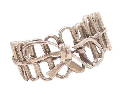925 Sterling Silver Vintage Bracelet Solid Cutout Oval Ribboned Fence  BT10448