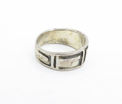 925 Sterling Silver  Vintage Shiny Greek Key Tapered Band Ring Sz 6  RG5355
