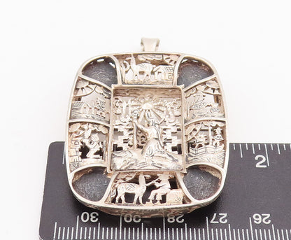 925 Sterling Silver Vintage Brooch Pin Egyptian Tribal Life Carved   BP11106