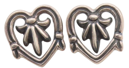 925 Sterling Silver Vintage Earrings MMA Dark Tone Floral Heart Studs  EG13668