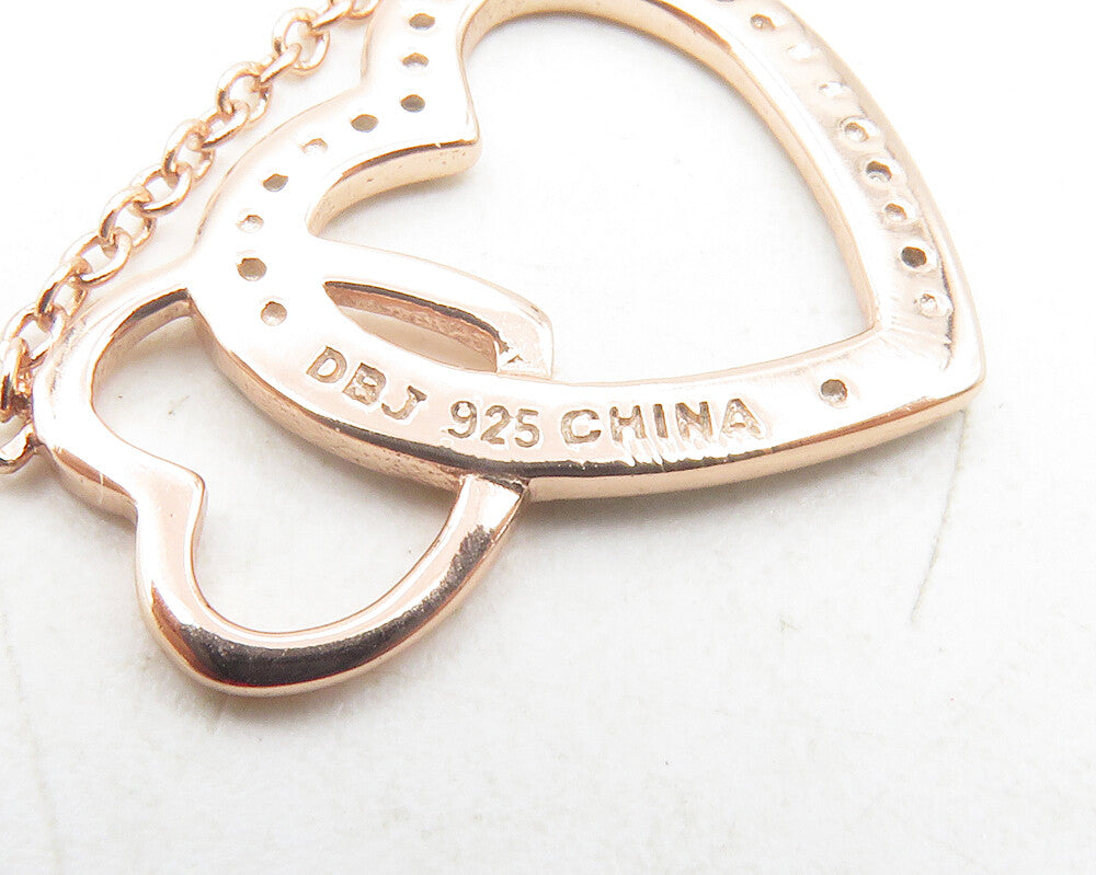 925 Silver  Genuine Diamond Rose Gold Plated Love Heart Chain Necklace  NE2063
