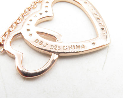 925 Silver  Genuine Diamond Rose Gold Plated Love Heart Chain Necklace  NE2063
