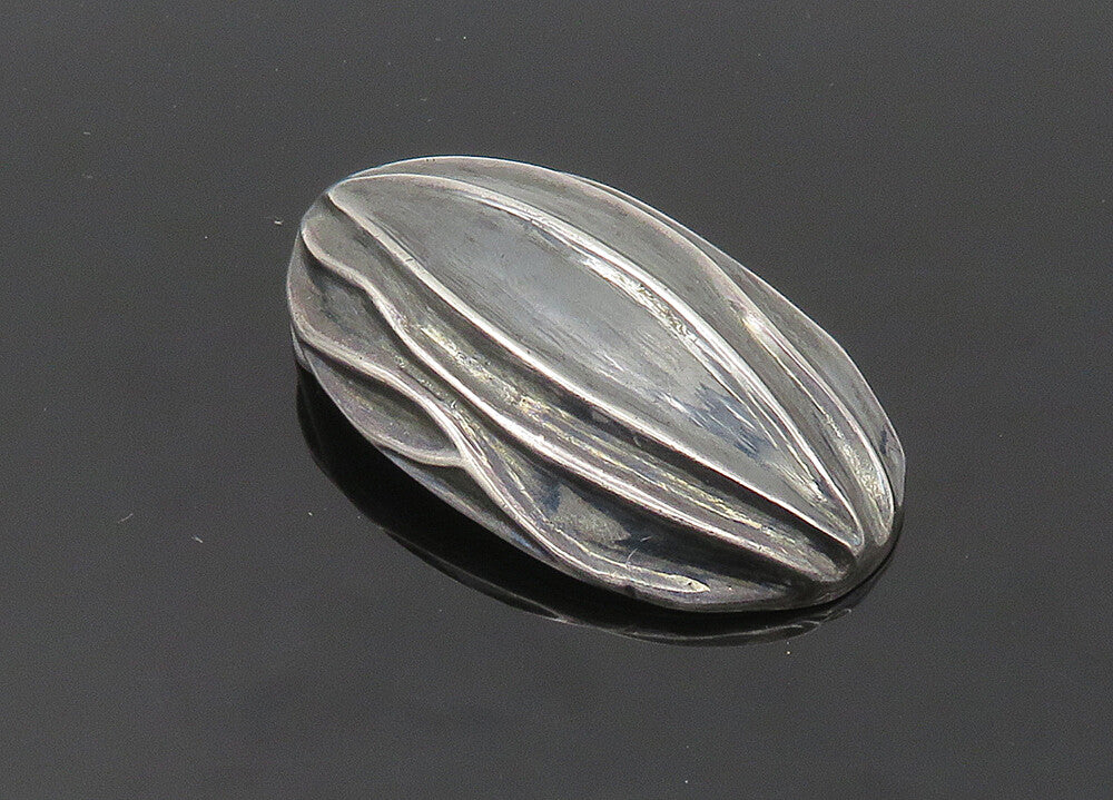 925 Sterling Silver  Vintage Shiny Dark Tone Sculpted Dome Pendant  PT16792