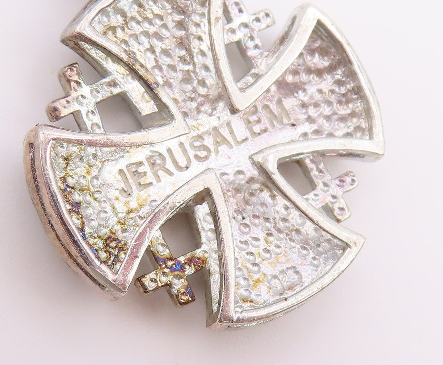 925 Sterling Silver Vintage Pendant Black & White CZ Jerusalem Cross  PT26362