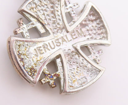 925 Sterling Silver Vintage Pendant Black & White CZ Jerusalem Cross  PT26362