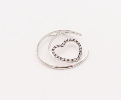 925 Sterling Silver Vintage Pendant Cutout Half Moon & Pink Topaz Heart  PT23393