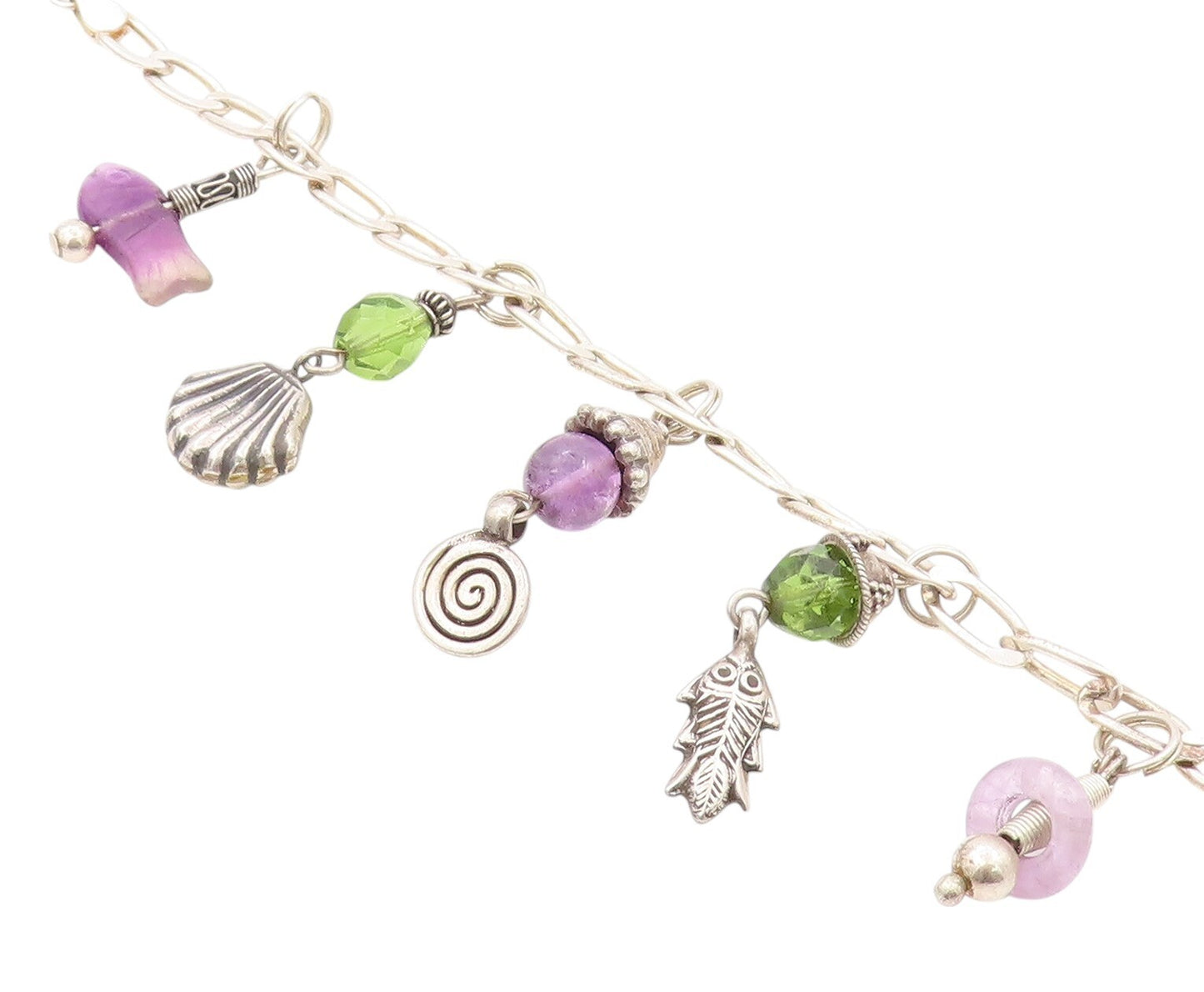 925 Sterling Silver Vintage Bracelet Designer Gemstone Dangling Sea Life BT11160