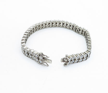 925 Sterling Silver  Vintage Cubic Zirconia Two Row Chain Bracelet  BT2364
