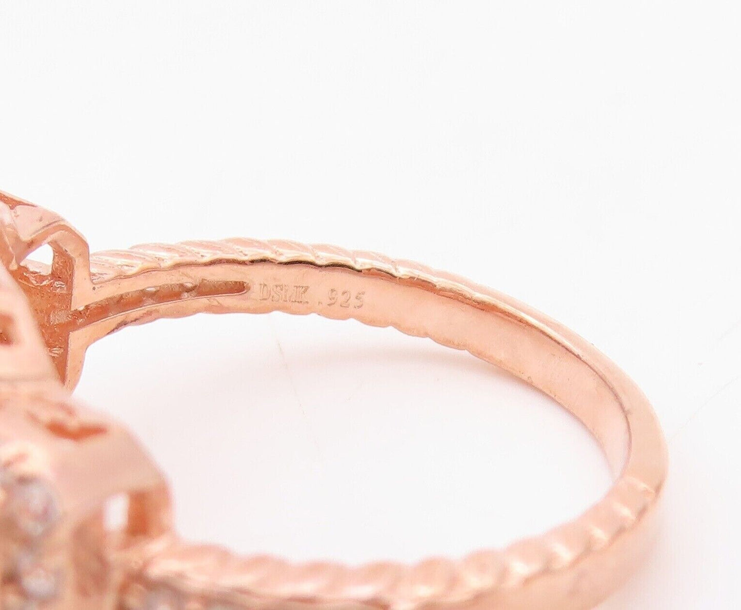 925 Sterling Silver Vintage Ring Rose Gold Plated Morganite & Topaz Sz 7 RG30382