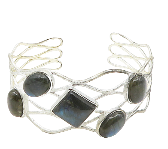 925 Sterling Silver  Vintage Cabochon Labradorite Wavy Cuff Bracelet  BT7579