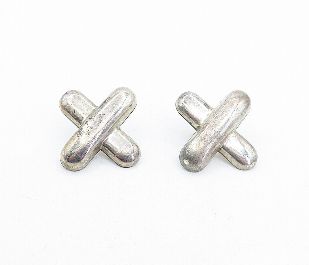925 Sterling Silver  Vintage Minimalist X Cross Smooth Drop Earrings  EG2271