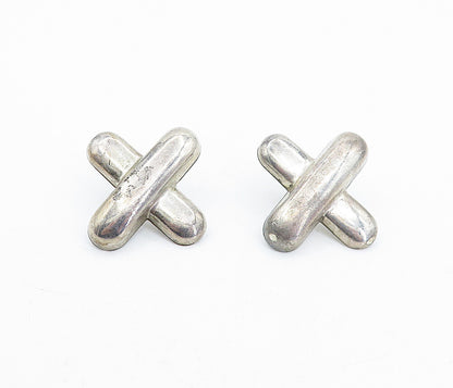 925 Sterling Silver  Vintage Minimalist X Cross Smooth Drop Earrings  EG2271