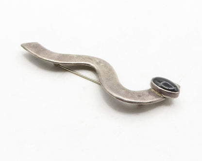 MEXICO 925 Sterling Silver  Vintage Black Onyx Modernist Brooch Pin  BP4925