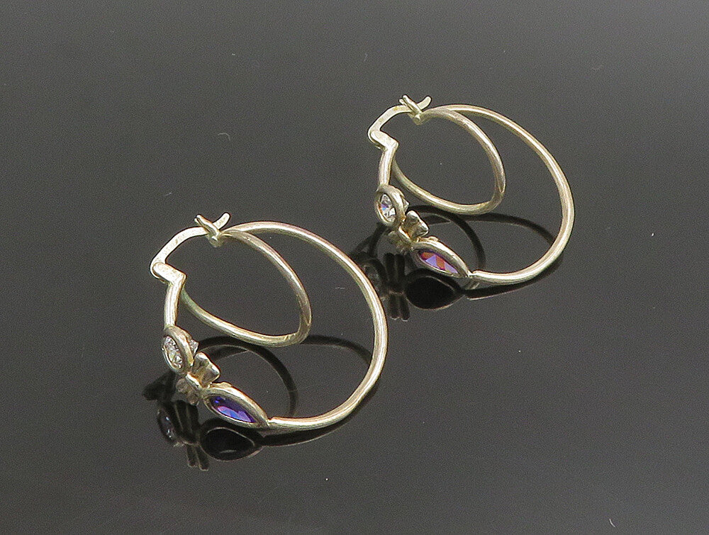 925 Silver  Vintage Amethyst & Cubic Zirconia Twisted Hoop Earrings  EG11685