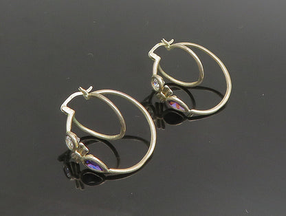 925 Silver  Vintage Amethyst & Cubic Zirconia Twisted Hoop Earrings  EG11685