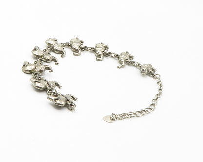 925 Sterling Silver  Vintage Dark Tone Elephant Motif Chain Bracelet  BT5596