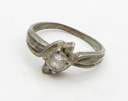 925 Sterling Silver  Vintage White Topaz Dark Tone Band Ring Sz 8  RG16200